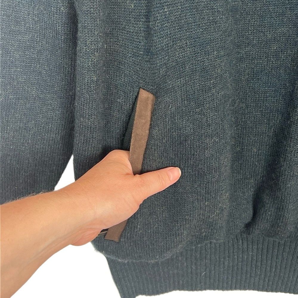 Orvis Mens Quarter‎ Zip Sweater Medium Green Faux Suede Patches Outdoorsy Wool - Picture 5 of 10
